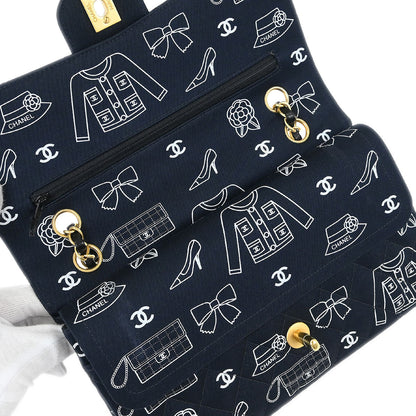 Chanel Navy Canvas Icon Medium Classic Double Flap Shoulder Bag