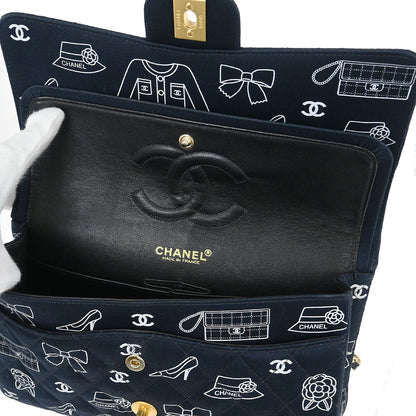Chanel Navy Canvas Icon Medium Classic Double Flap Shoulder Bag