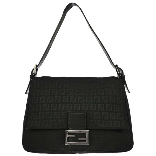 Fendi Black Zucchino Mamma Baguette Handbag