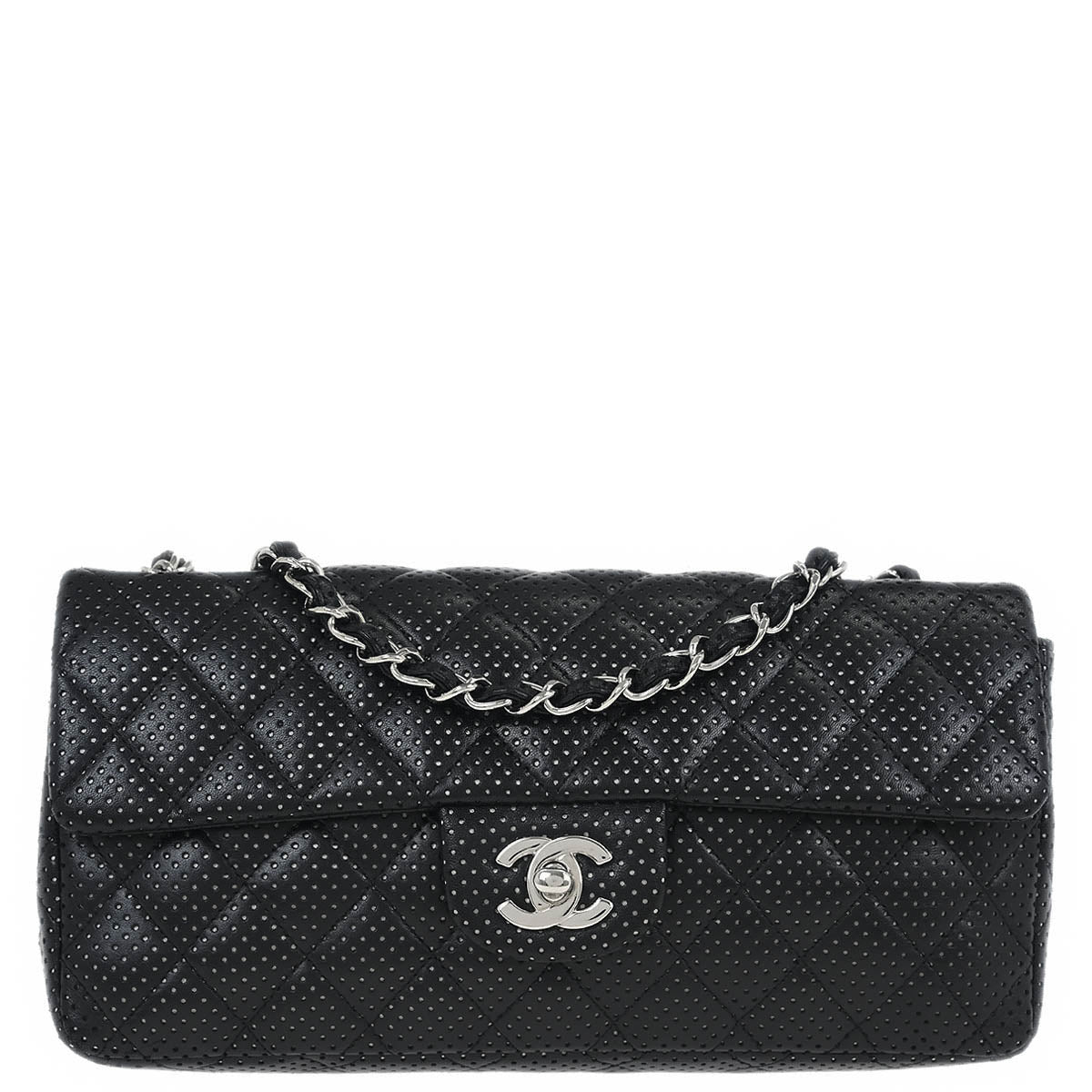 Chanel Black Perforated Lambskin East West Shoulder Bag