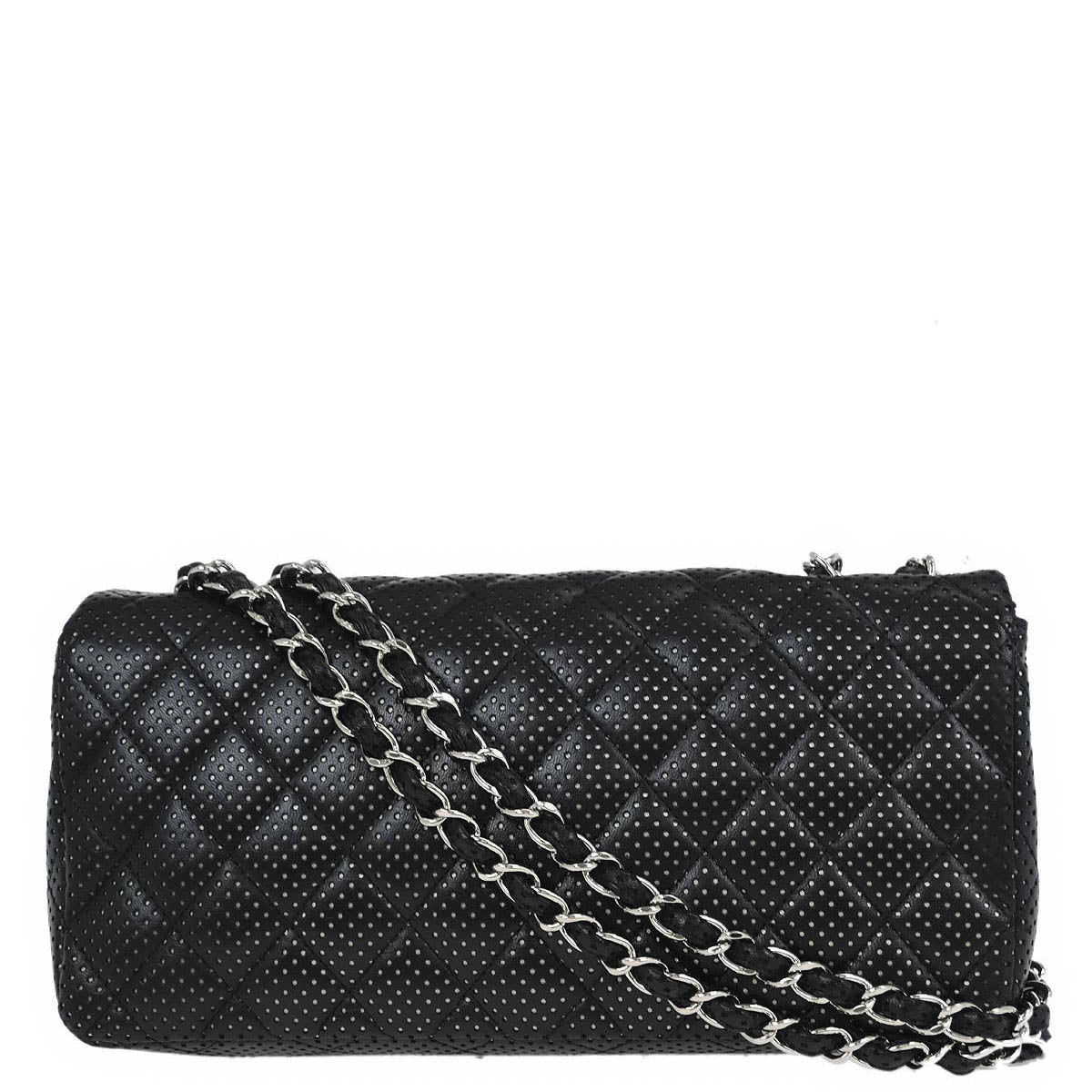 Chanel Black Perforated Lambskin East West Shoulder Bag
