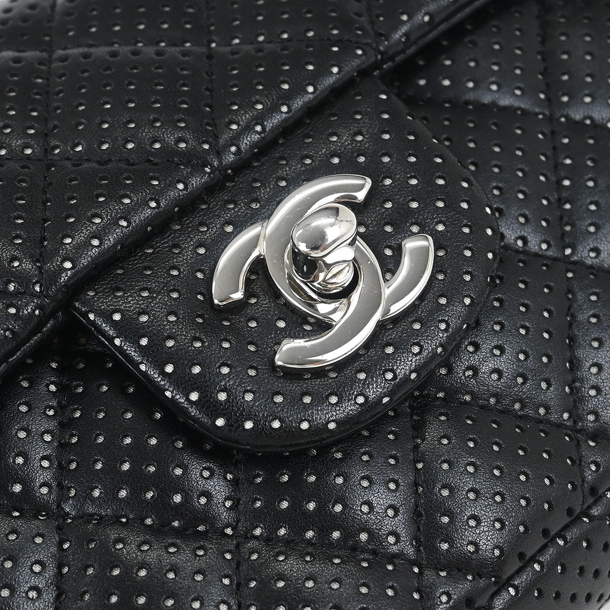 Chanel Black Perforated Lambskin East West Shoulder Bag