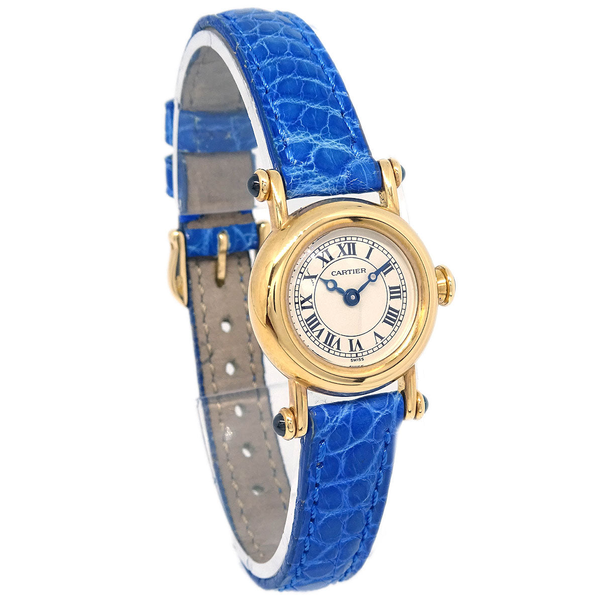 Cartier * Mini Diabolo Ref.1470 Quartz Watch 18KYG Crocodile Blue