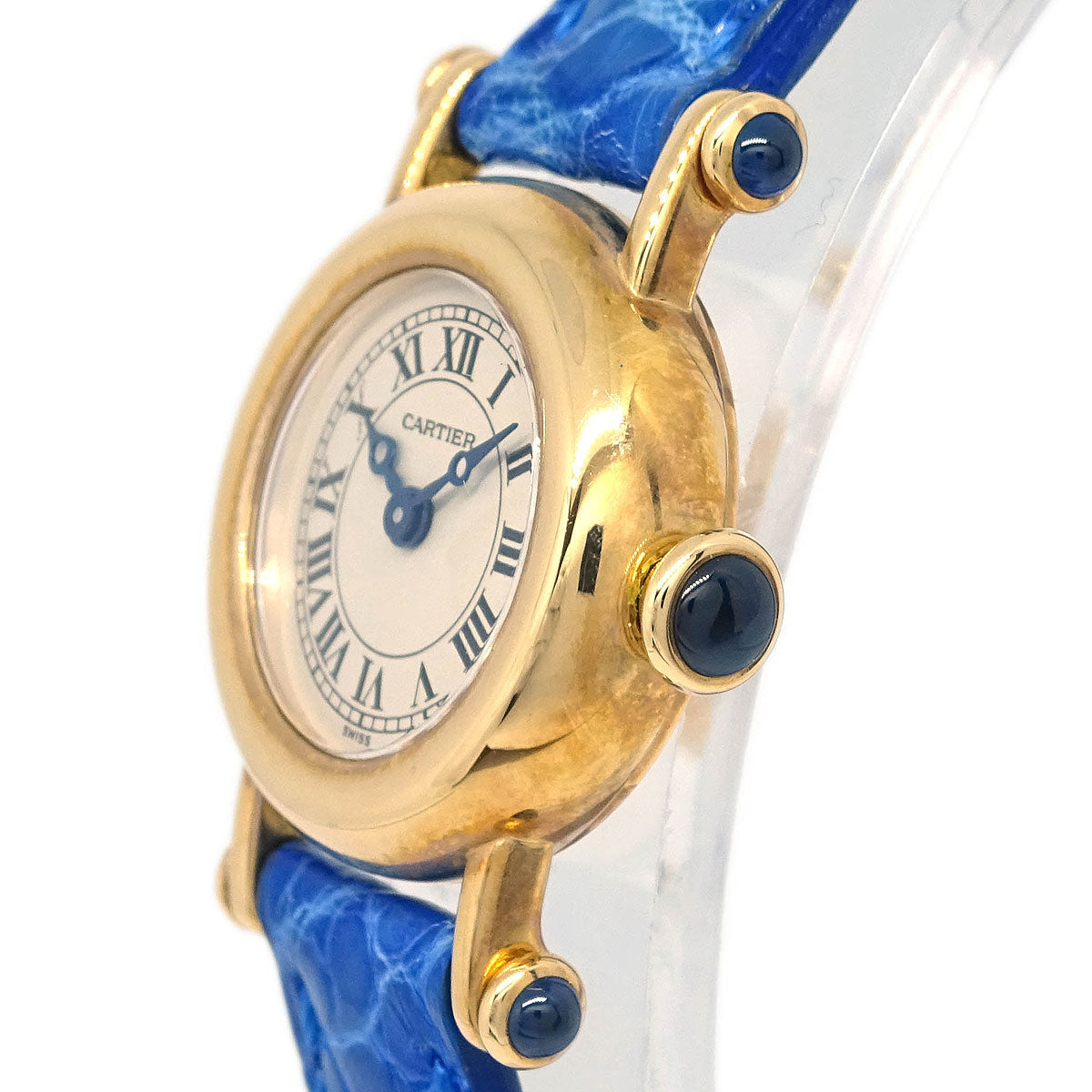 Cartier * Mini Diabolo Ref.1470 Quartz Watch 18KYG Crocodile Blue