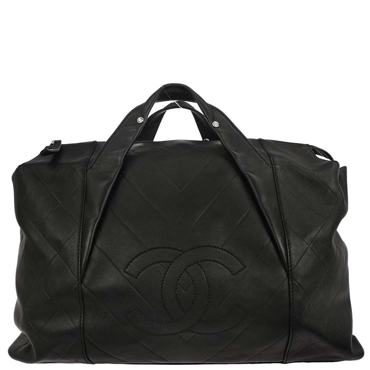 Chanel Black Lambskin Chevron Duffle Handbag