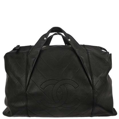 Chanel Black Lambskin Chevron Duffle Handbag