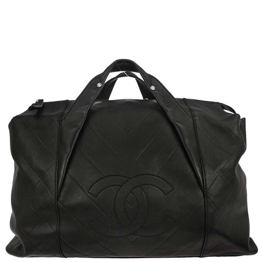 Chanel Black Lambskin Chevron Duffle Handbag