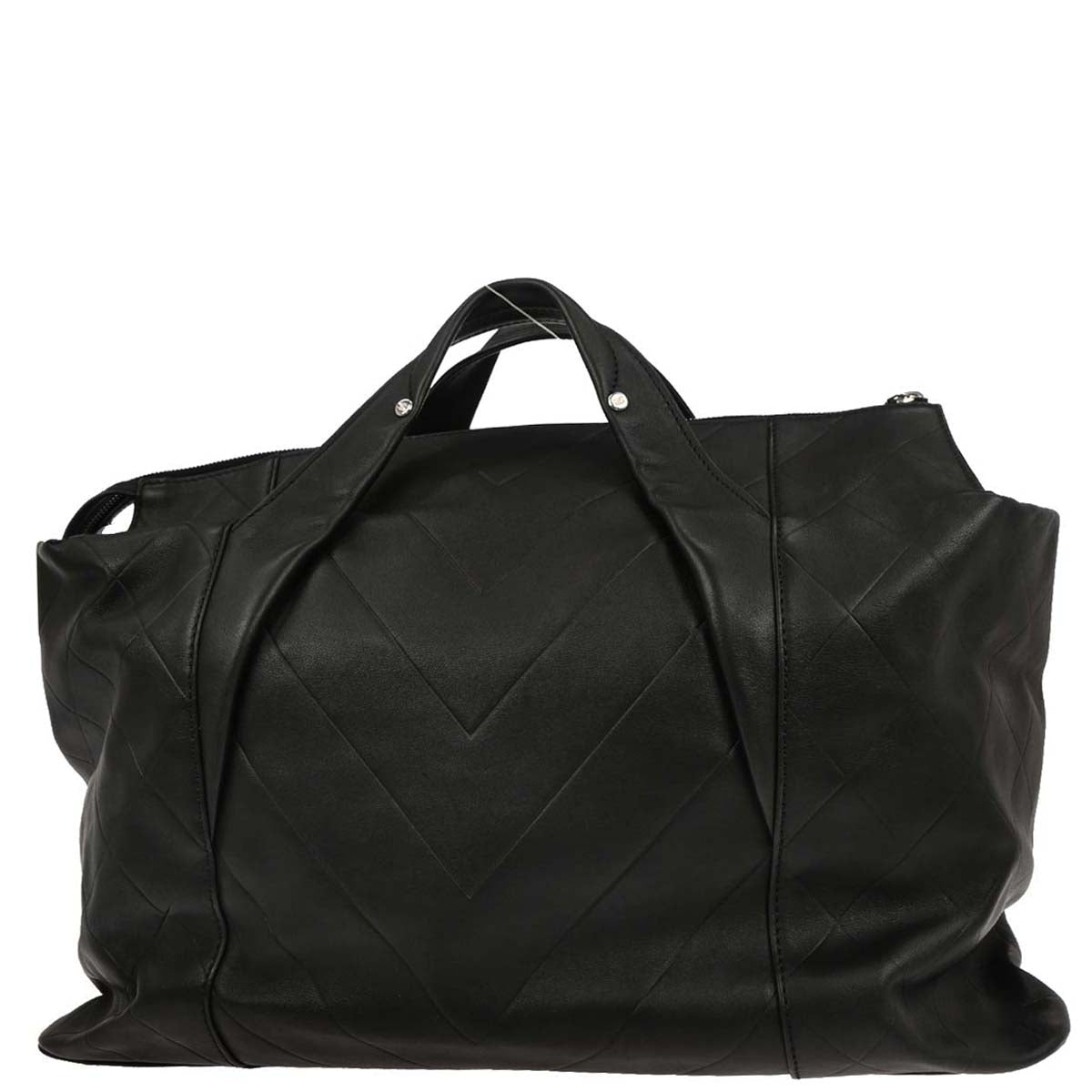 Chanel Black Lambskin Chevron Duffle Handbag