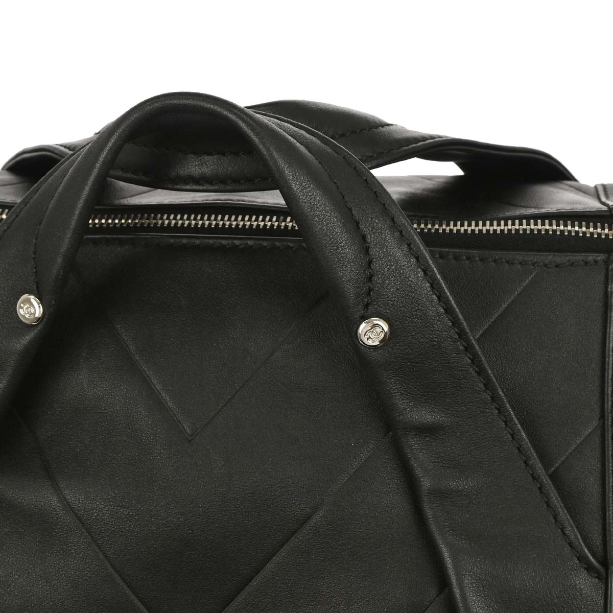 Chanel Black Lambskin Chevron Duffle Handbag