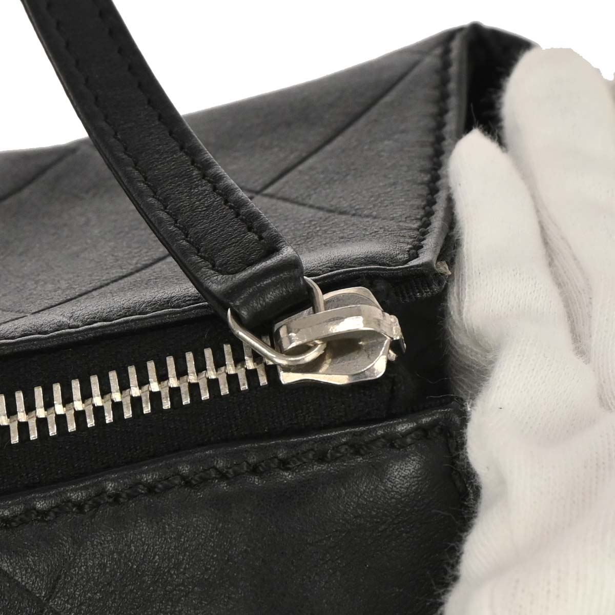 Chanel Black Lambskin Chevron Duffle Handbag