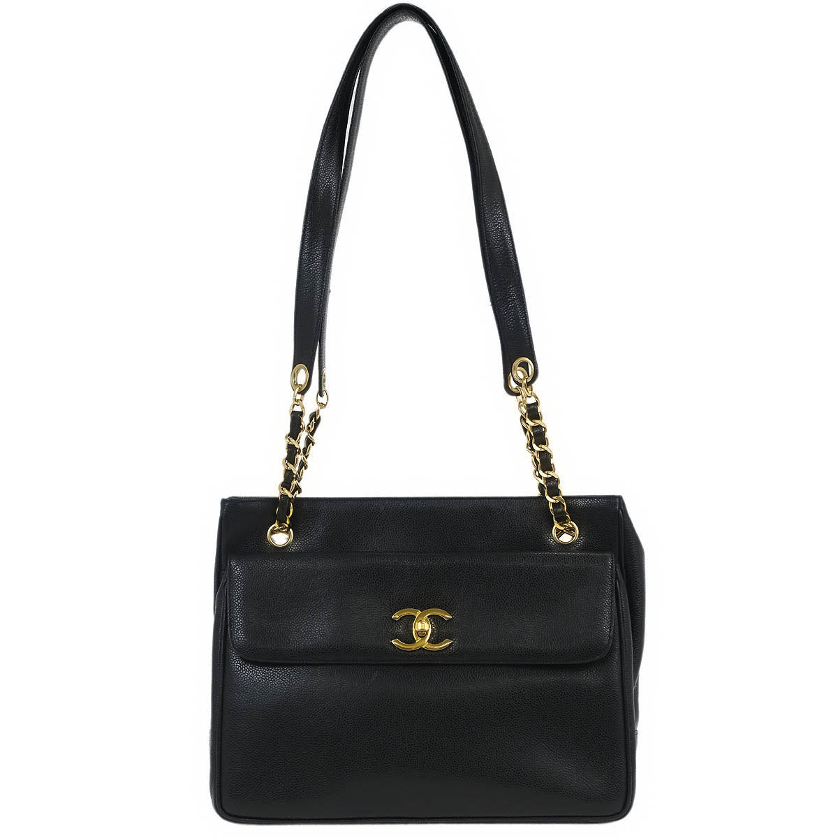 Chanel 1994-1996 Black Caviar Shoulder Tote Bag