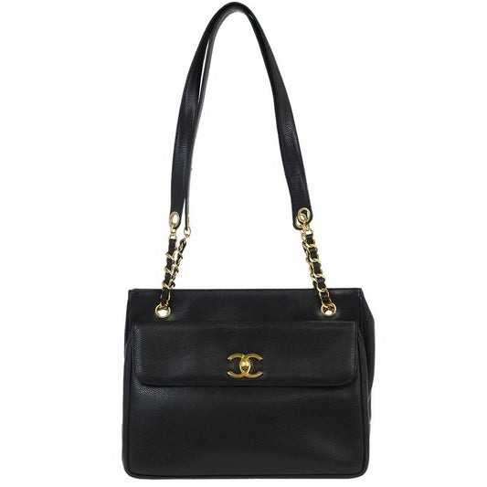 Chanel 1994-1996 Black Caviar Shoulder Tote Bag