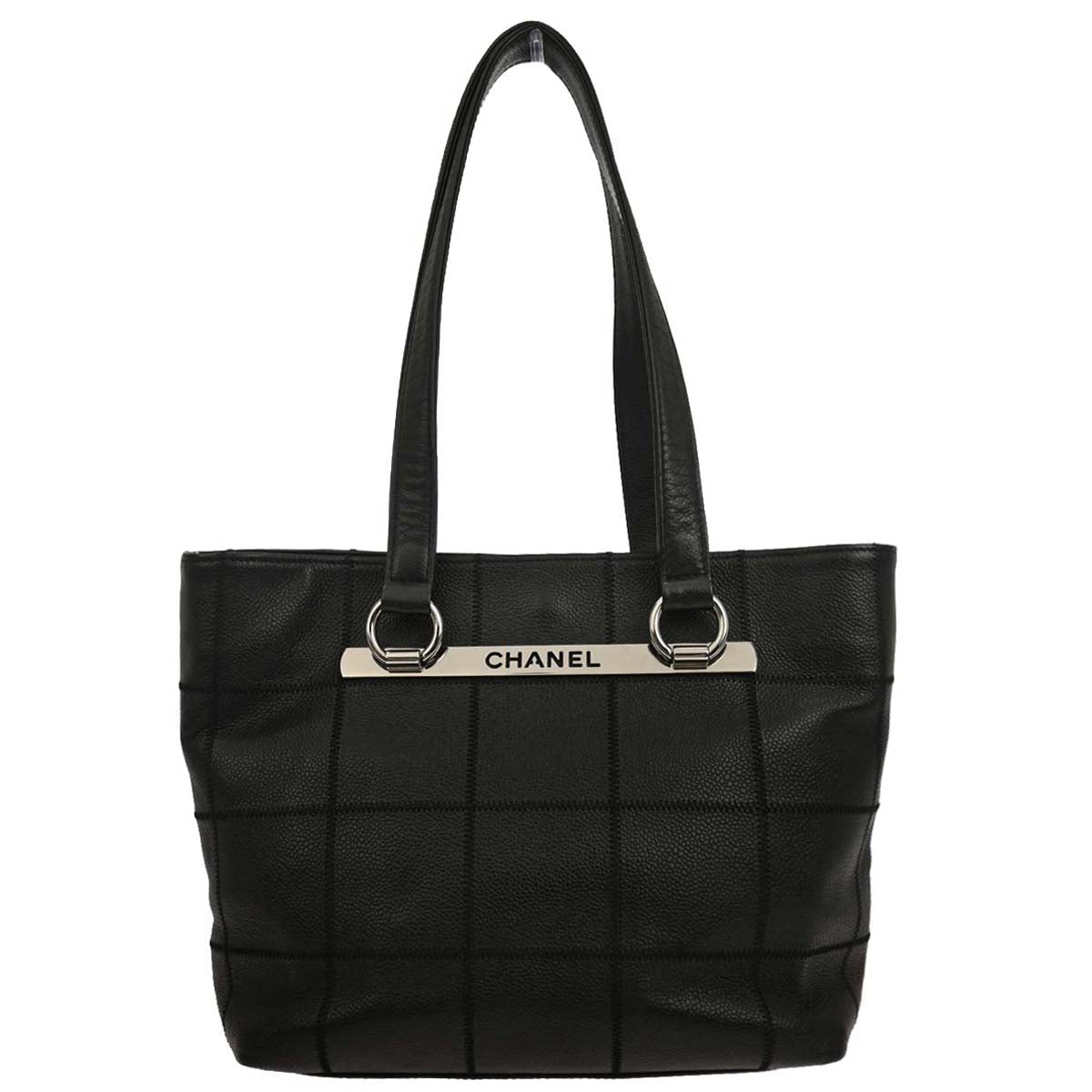 Chanel Black Caviar Choco Bar Tote Handbag