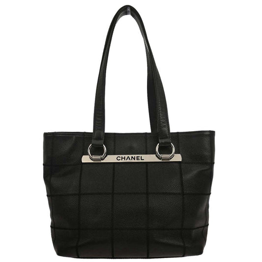 Chanel Black Caviar Choco Bar Tote Handbag