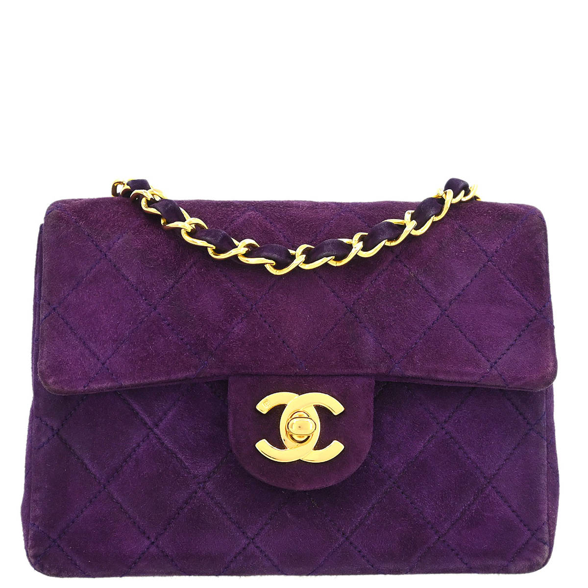 Chanel Purple Suede Mini Classic Square Flap Shoulder Bag