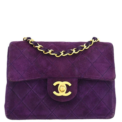 Chanel Purple Suede Mini Classic Square Flap Shoulder Bag