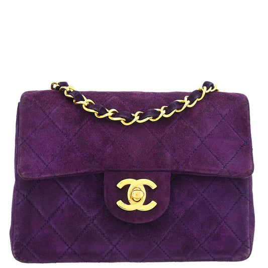 Chanel Purple Suede Mini Classic Square Flap Shoulder Bag