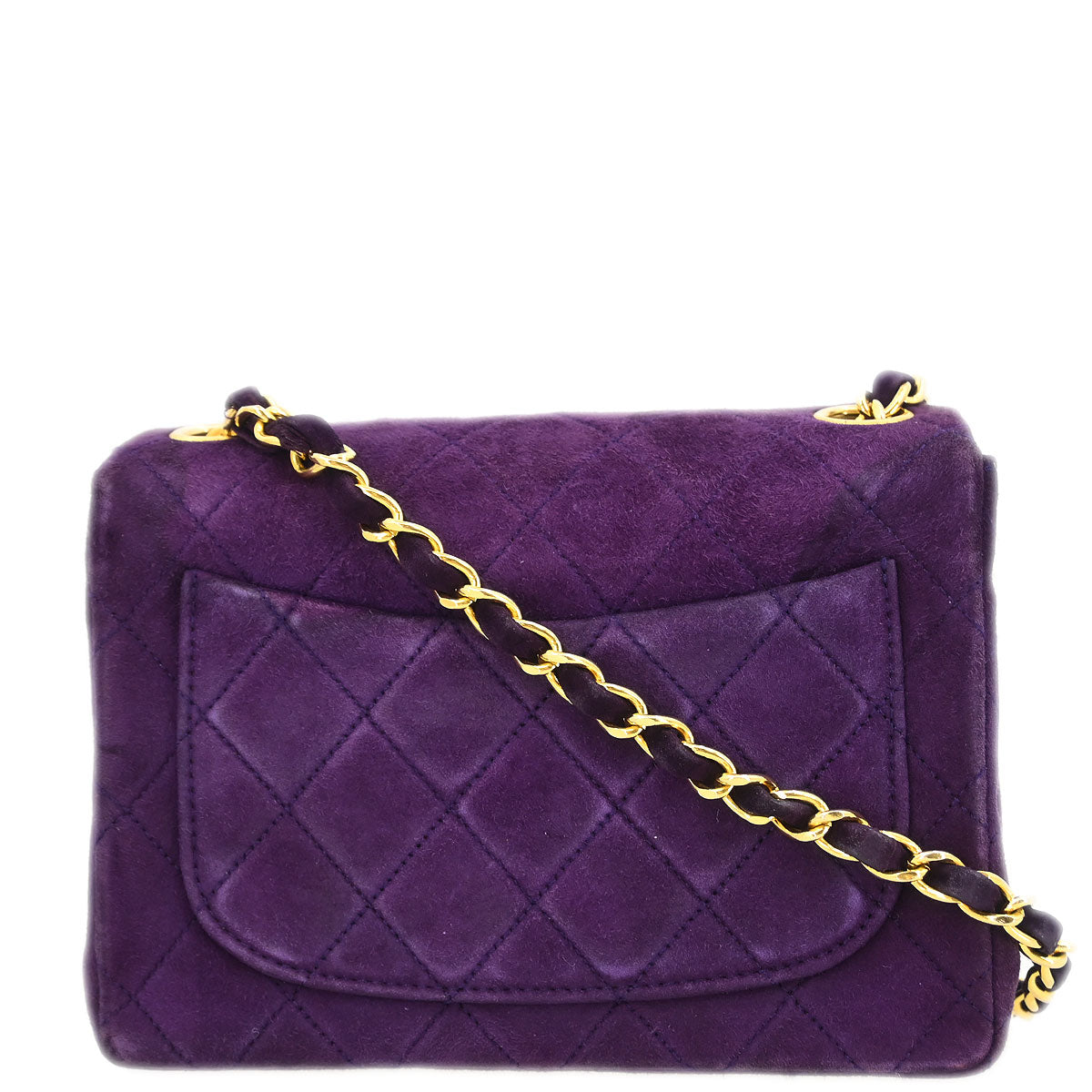 Chanel Purple Suede Mini Classic Square Flap Shoulder Bag