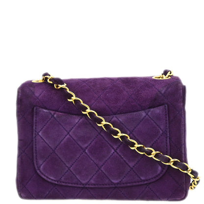 Chanel Purple Suede Mini Classic Square Flap Shoulder Bag