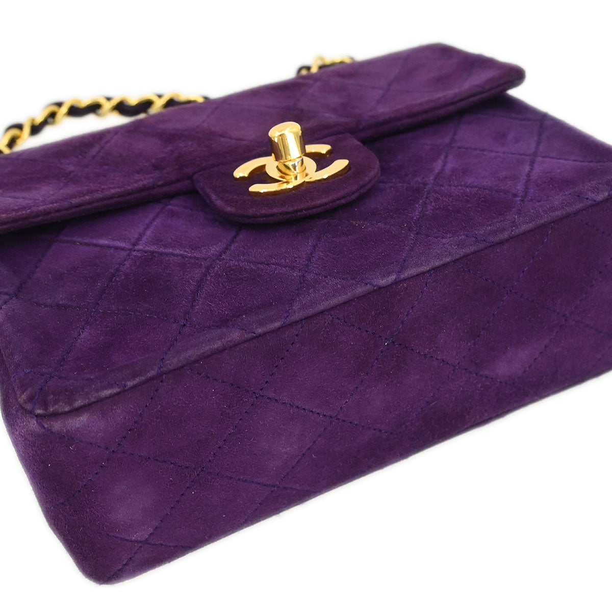 Chanel Purple Suede Mini Classic Square Flap Shoulder Bag