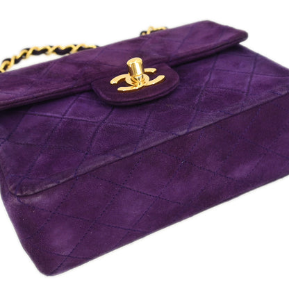 Chanel Purple Suede Mini Classic Square Flap Shoulder Bag