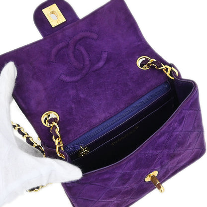 Chanel Purple Suede Mini Classic Square Flap Shoulder Bag