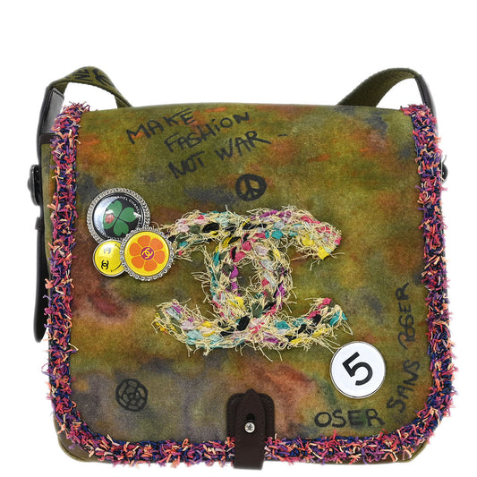 Chanel 2015-2016 Khaki Canvas Graffiti On The Pavement Shoulder Bag
