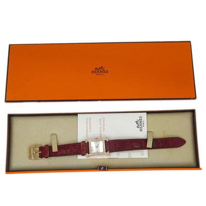 Hermes * H Watch HH1.271 Quartz Gold Bordeaux Crocodile Diamond