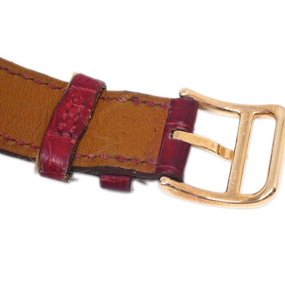 Hermes * H Watch HH1.271 Quartz Gold Bordeaux Crocodile Diamond