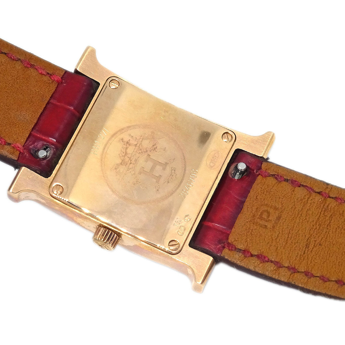 Hermes * H Watch HH1.271 Quartz Gold Bordeaux Crocodile Diamond
