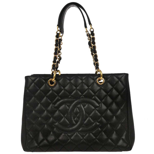 Chanel 2010-2011 Black Caviar Grand Shopping Tote GST Chain Handbag