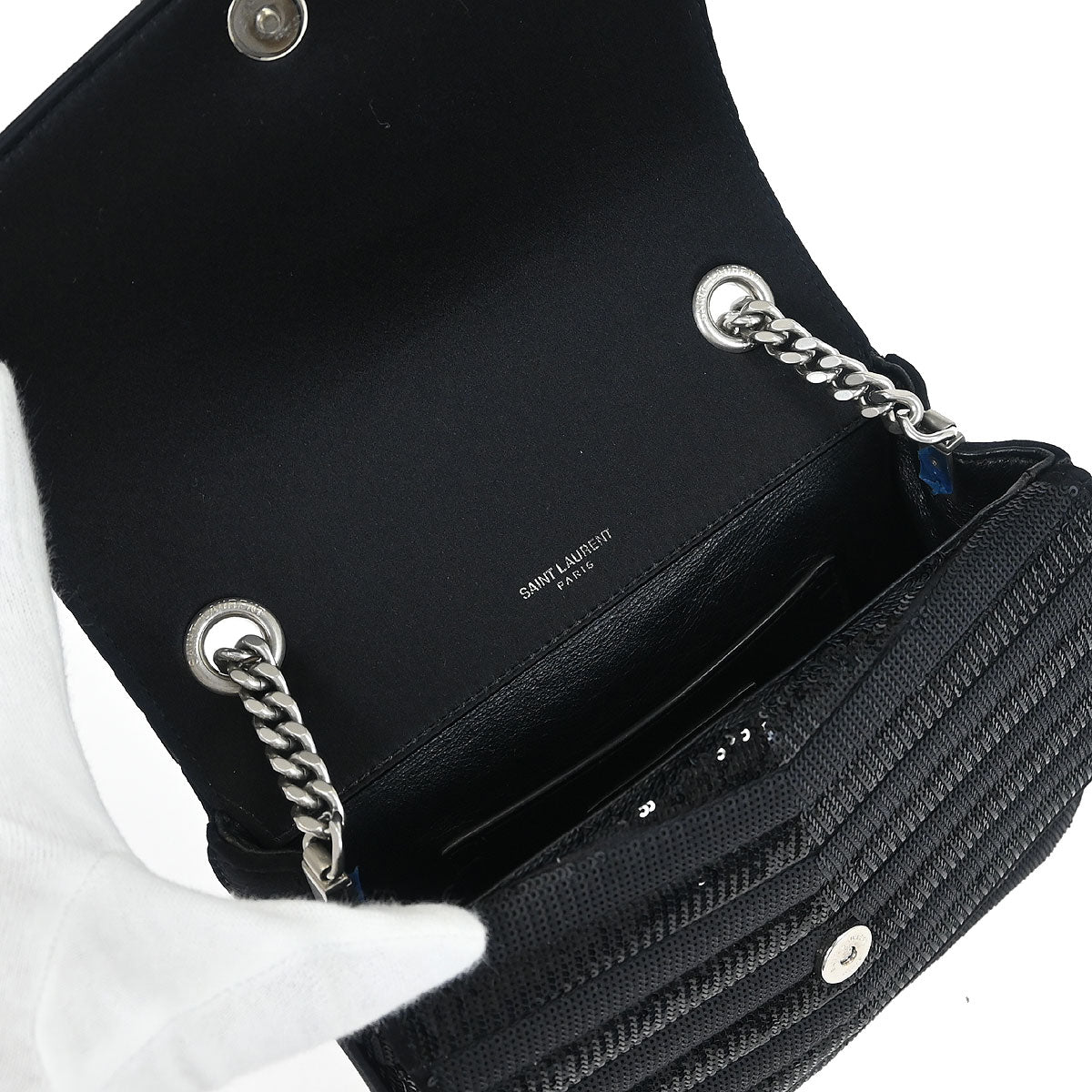 Saint Laurent Black Sequins Sulpice Shoulder Bag