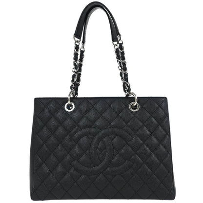 Chanel 2013-2014 Black Caviar Grand Shopping Tote GST Chain Handbag