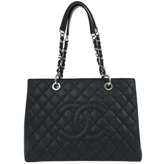 Chanel 2013-2014 Black Caviar Grand Shopping Tote GST Chain Handbag