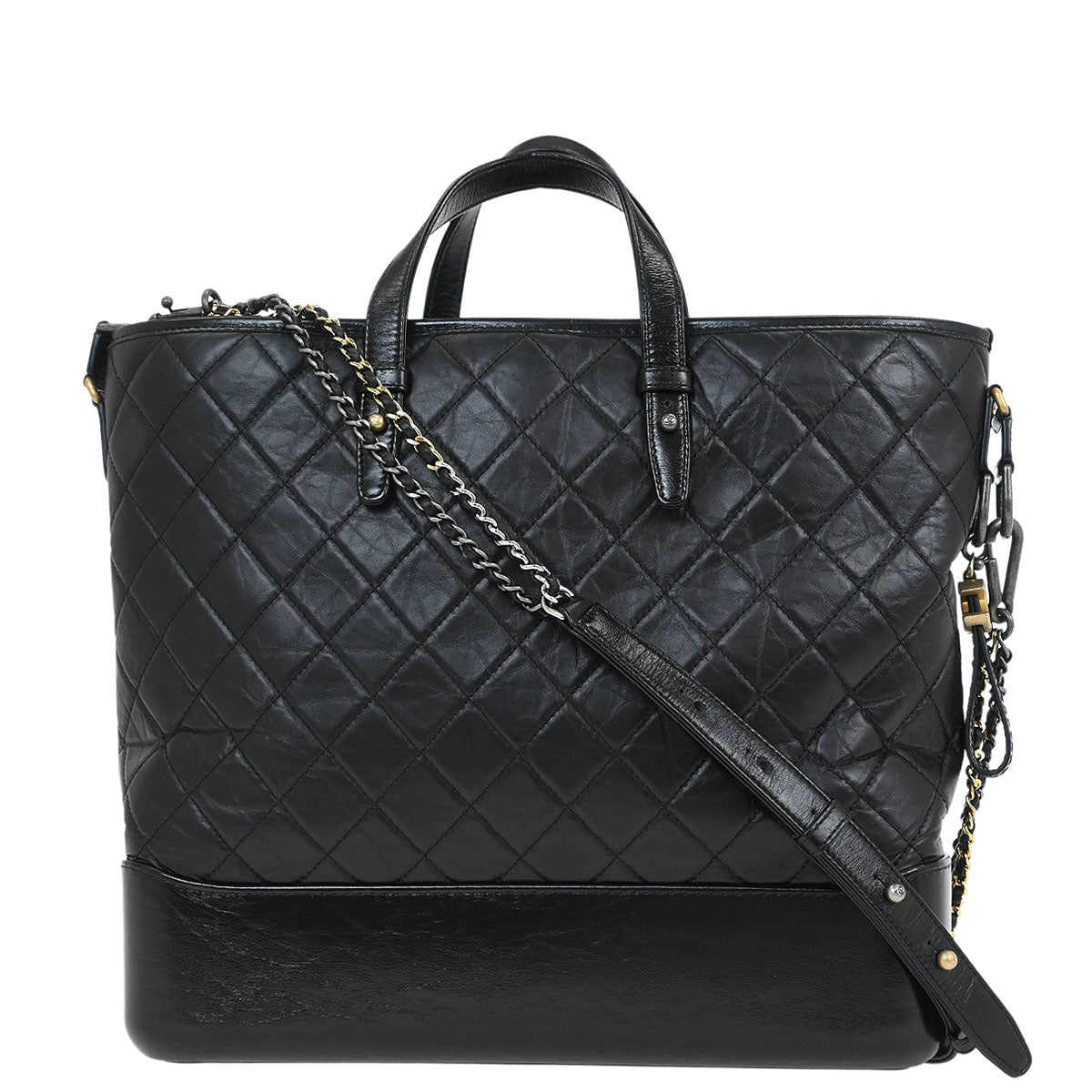 Chanel 2017-2018 Black Lambskin Calfskin Gabrielle 2way Shoulder Tote Handbag