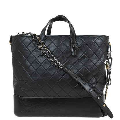 Chanel 2017-2018 Black Lambskin Calfskin Gabrielle 2way Shoulder Tote Handbag