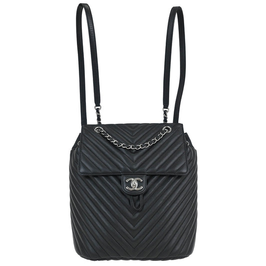 Chanel 2016-2017 Black Lambskin Chevron Urban Spirit Backpack