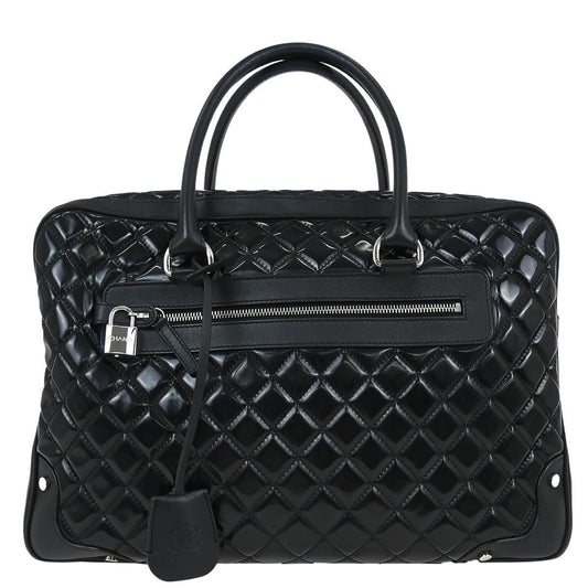 Chanel 2014-2015 Black Patent Leather Duffle Handbag