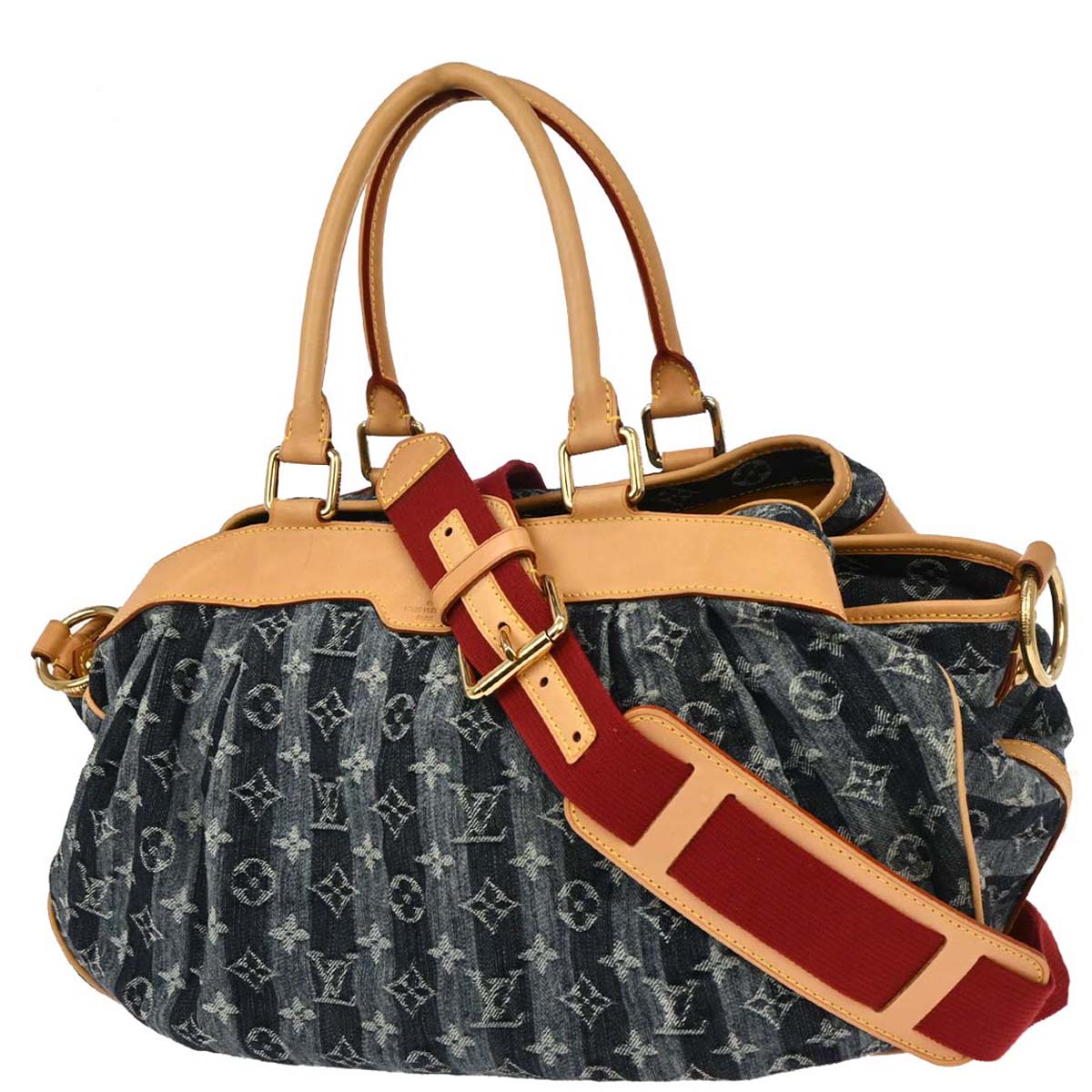 Louis Vuitton 2006 Blue Monogram Denim Cabas Raye GM 2way Shoulder Tote M95336