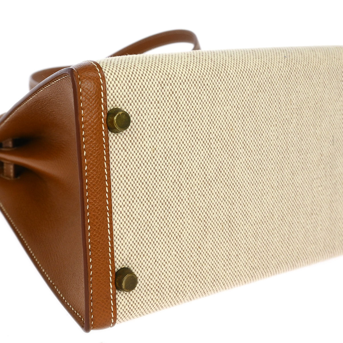 Hermes 1992 Beige Gold Toile H Courchevel Kelly 28 Sellier 2way Shoulder Handbag