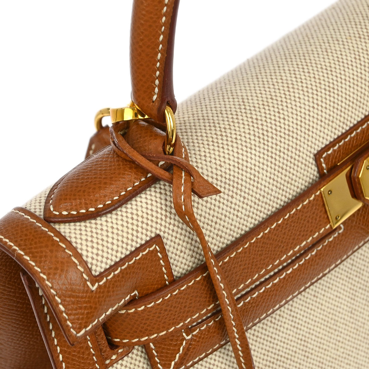 Hermes 1992 Beige Gold Toile H Courchevel Kelly 28 Sellier 2way Shoulder Handbag