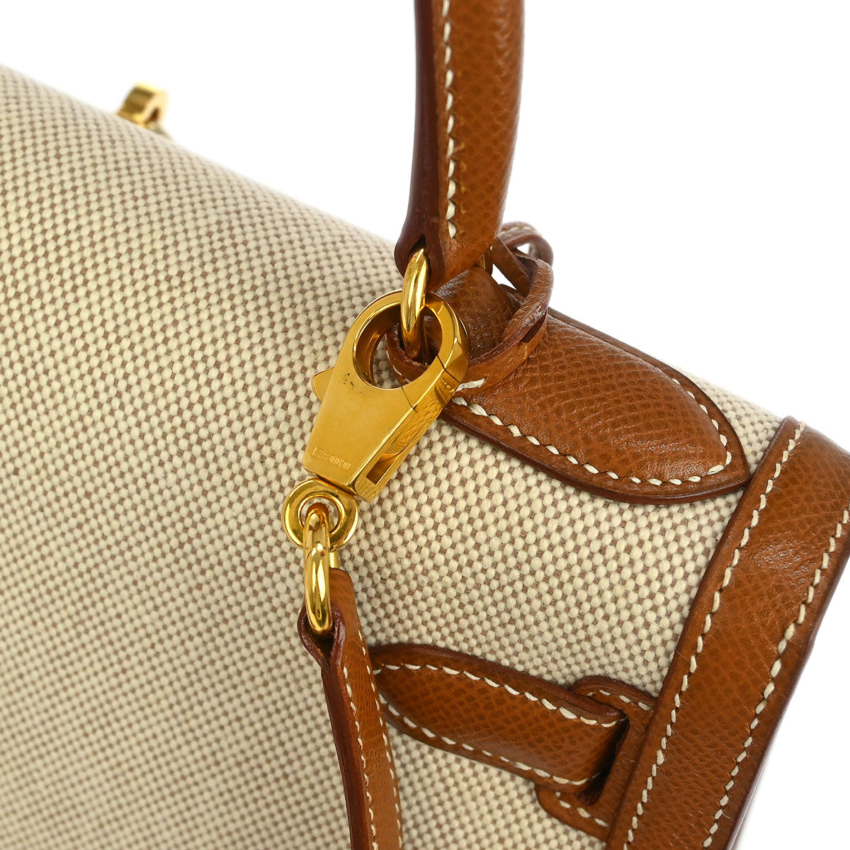 Hermes 1992 Beige Gold Toile H Courchevel Kelly 28 Sellier 2way Shoulder Handbag