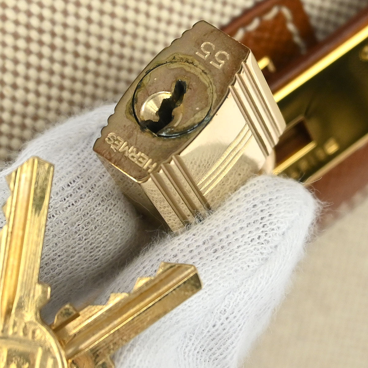 Hermes 1992 Beige Gold Toile H Courchevel Kelly 28 Sellier 2way Shoulder Handbag