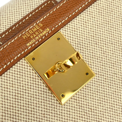 Hermes 1992 Beige Gold Toile H Courchevel Kelly 28 Sellier 2way Shoulder Handbag