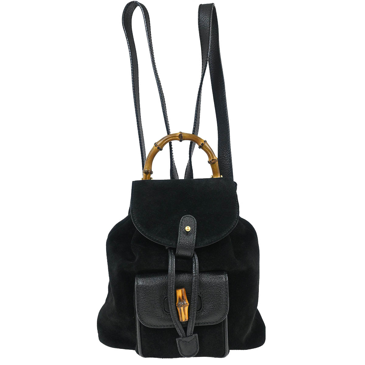Gucci Black Suede Bamboo Backpack