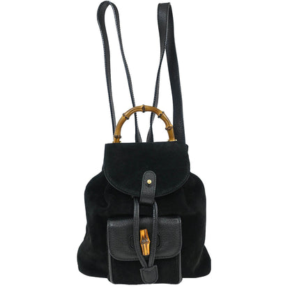 Gucci Black Suede Bamboo Backpack