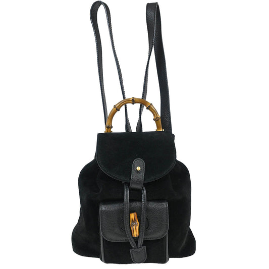 Gucci Black Suede Bamboo Backpack