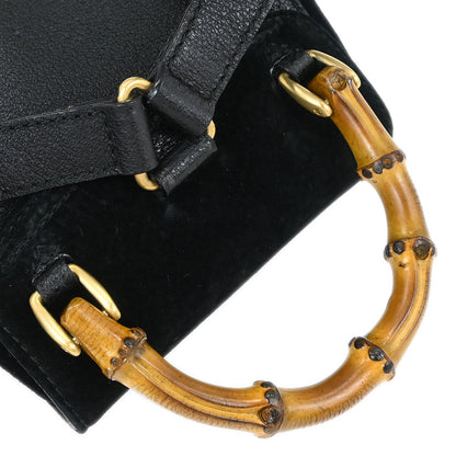 Gucci Black Suede Bamboo Backpack