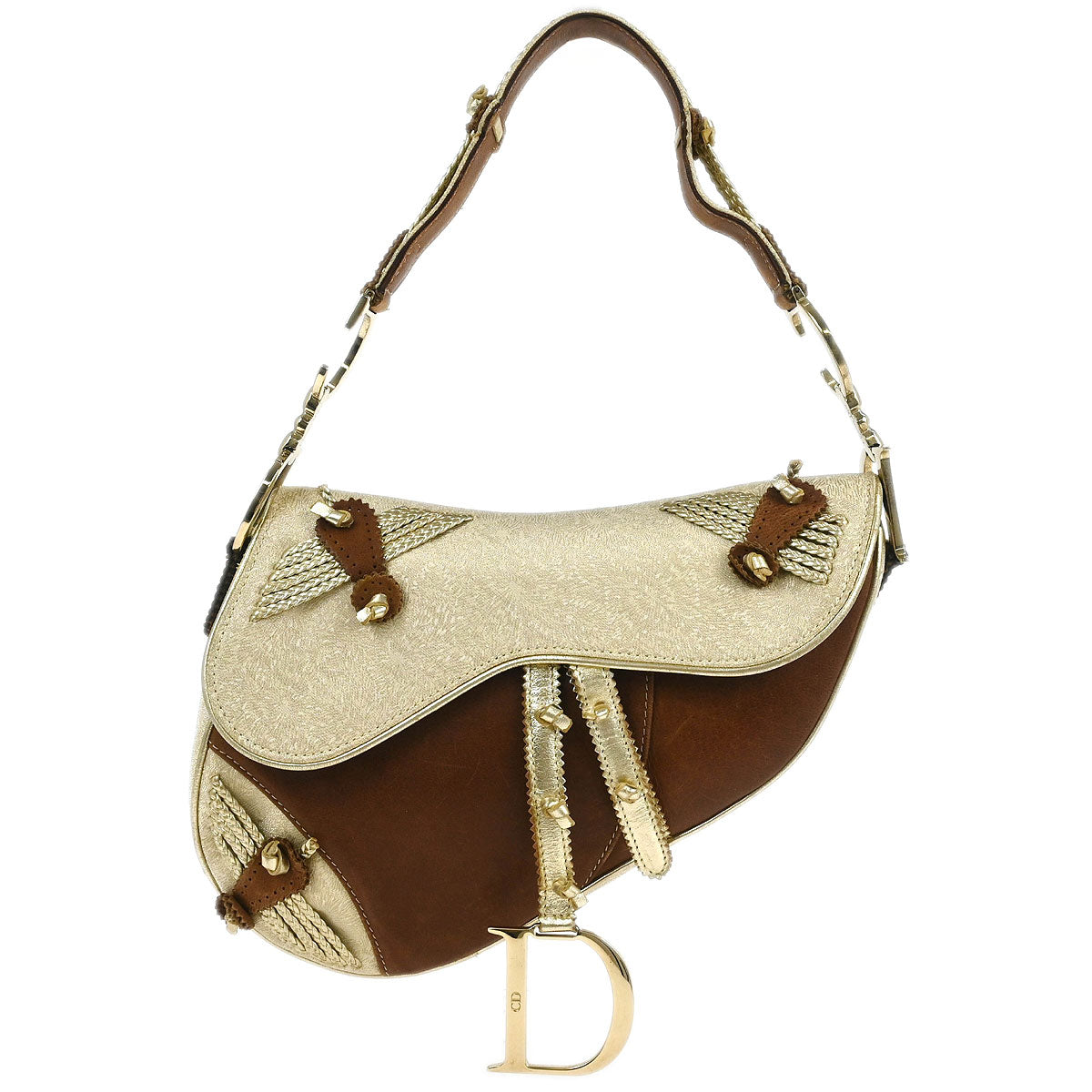 Christian Dior Gold Brown Saddle Handbag