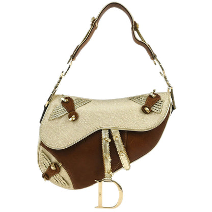Christian Dior Gold Brown Saddle Handbag
